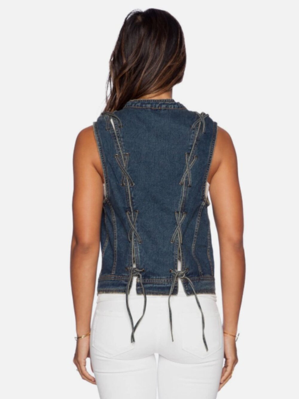 Like new! Free People Rugged Ripped Denim Lace Up Vest - S